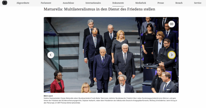 Screenshot Bundestag - Discorso del presidente della Repubblica italiana Sergio Mattarella